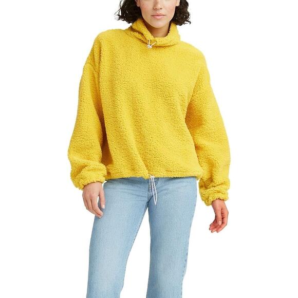 NWT Levi's Yellow Aura Cozy Warm Mock Neck Sherpa Pullover Sweatshirt Small - Picture 1 of 11